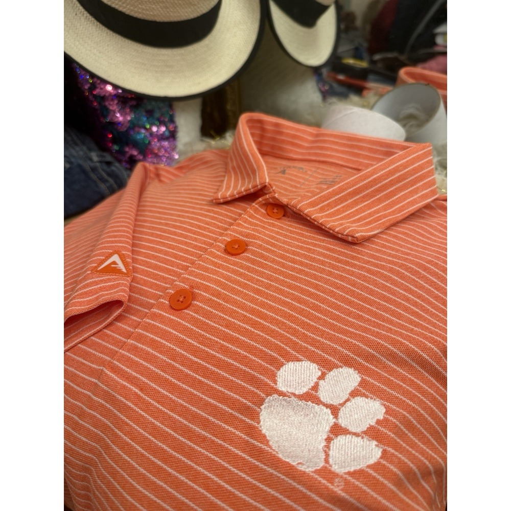 Antigua Clemson Tigers Polo Shirt M  Orange Pin Stripe Performance Football Golf